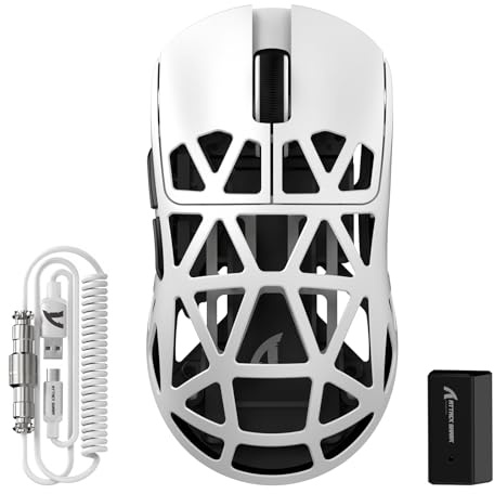 ATTACK SHARK R2PRO 45g Souris Super Léger en Alliage de Magnésium, PixArt PAW3950 Capteur, 42000DPI, 8000Hz Polling Rate, 2,4G/BT/Filaire, G502, Souris Programmables avec Câble Spiralé, PC/Mac, Blanc