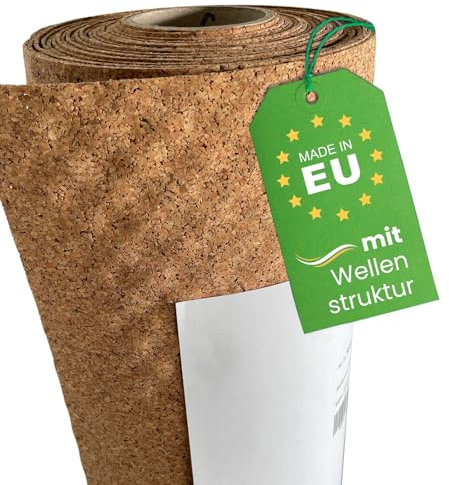 EKB-Kork Trittschalldämmung mit Wellenstruktur I 10x1m 1,5-2,5mm stark I natürliche Dämmunterlage für Parkett & Laminat I Trittschallreduktion aus Kork I Umweltfreundliche Trittschalldämmung