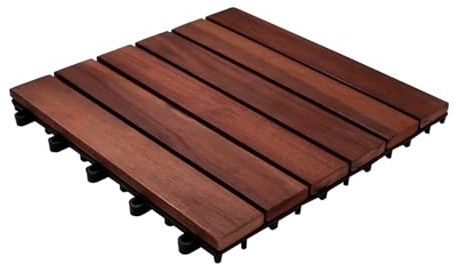 YOEVU Set de 11 Baldosas Madera de Acacia Exterior e Interior, Marrón | 1 m², Suelo de Terraza Exterior, Antideslizantes, Resistentes al Clima, Fácil Instalación, para Jardín