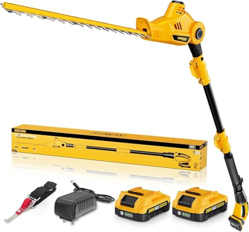 Alloyman 20V MAX Teleskop Akku Heckenschere, mit 2 x 2,0 Ah Akkus und Ladegerät, 2,4 Meter Heckenschneider für Strauch und Heckenschnitt