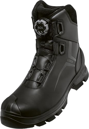 Uvex 2 MACSOLE® vintersnörstövlar S3L CI HI HRO SR med BOA® Fit System säkerhetsskor säkerhetsstövlar värme-, kemikalie- och skärbeständig gummiyttersula bredd 12, svart, 44 EU bred