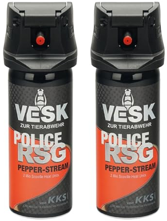 Pfefferspray 2X 50ml VESK Police RSG in verschiedenen Sprüharten: Weitstrahl Breitstrahl Gel Schaum EXTREM stark hochwertiger Sprühkopf mit patentiertem Federdeckel