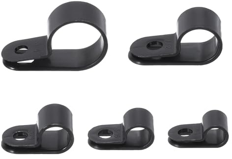 sourcing map 150pcs Single Coaxial Cable Clips Screw Clip Electrical Wire Cable Holder Plastic Wire Clamps for Cords Management, Black