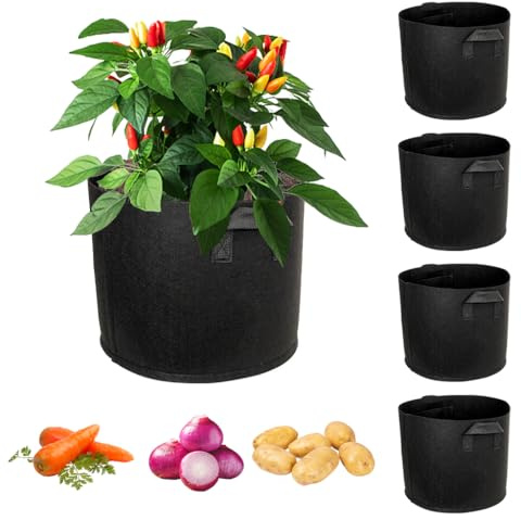 Kellegour 5 Pièces Sac de Plantation,Sac Plantation Réutilisable,Jardin Non Tissé Sacs de Plantation,Sac Pomme de Terre Plantation pour Tomates,Fraises,Tomates,Légumes,Carottes