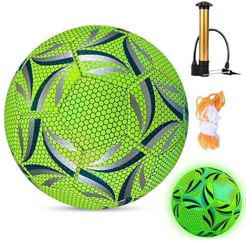 Penbinmall reflekterande fotboll storlek 5, fotboll lysande i mörkret med pump – holografisk fotboll, lysande fotboll för nattspel, träningsfotboll för inomhus och utomhus