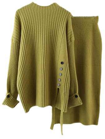 Damen Knöpfe, geteilte Pullover, Hüfte, Paket, Röcke, Pullover, Outfits, warme Röcke, Strickset, En8, Einheitsgröße