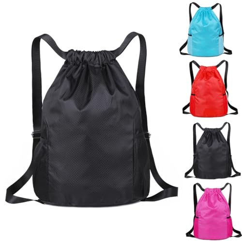 Dragskoväska, simväska PE Bags dragsko gymväska, unisex stor sportryggsäck, vattentät sport string ryggsäck, oxfordtyg ryggsäck väskor för sport skola strand semester simning resor, svart, En Storlek