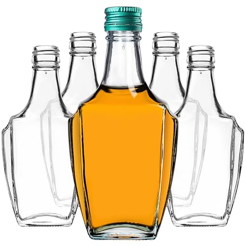 KADAX 5er Set Glasflaschen 250ml mit Schraubverschluss Grün – Leere kleine Flaschen zum Befüllen für Likör, Schnaps, Öl, Essig & Sirup, Glass Bottles, Refillable