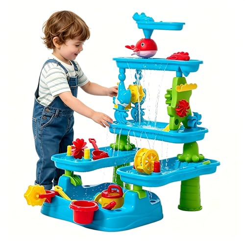 Warmiehomy Water Table for Toddlers 3-8, 4 Tier Kids Summer Beach Toy | Summer Sand and Water Table for Boys Girls, Play Activity Sensory Tables for Outdoor Backyard Garden Activity Centres
