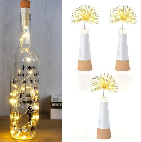 UMIWE Flaschenlichter, über USB wiederaufladbare Lichterkette, 2024 verbesserte Weinflaschen-Lichterkette mit Korken für Party Halloween Weihnachten(Warm, 3stück)