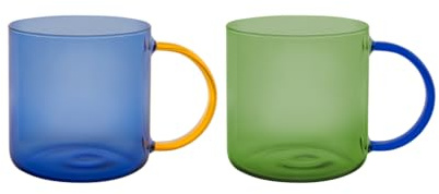 Remember Glasbecher Fred rose yellow, 2er Set, 500ml, spülmaschinengeeignet – Design Trinkgläser aus Borosilikatglas im farbenfrohen Look, für Wasser, Saft oder Cocktails, Glasbecher Set (green/blue)
