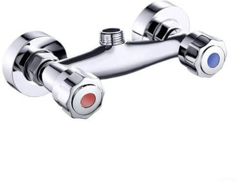 Yhenlovtt Chrom-Duscharmatur-Set mit Doppelgriff, Messing-Auslaufventil, mit Heiß- und Kaltwassermischer, G1/2-Auslass – 150 mm Lochabstand, einfache Installation, für Badezimmer-Dekor