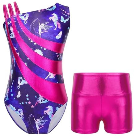 LCKKJHG Künstlerischer Gymnastikanzug für Kinder, bedrucktes Ballett-Tutu, ärmellos, glänzender Metallic-Gymnastikanzug für Mädchen (Fairy, 10)