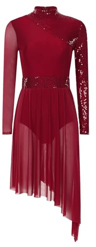 Yihuimin Damen Latein Tanzkleid Glitzer Pailletten Tanzkleidung Asymmetrisch Kleid Gesellschaftstanz Salsa Tango Cha Cha Trikot Tanzkostüm