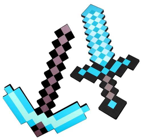 Elie&Eason Enchanted Diamond Sword 2PCS, Enchanted Diamond Pickaxe | Change Halloween accessories, role-playing accessories, pixel design for picture quality