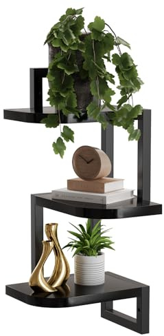 hi-home Eckregal Hängend Set aus 3, Regal Wand Rustikale Holz-Wandaufbewahrung für Kinderzimmer Wandregal, Niedliches Eck-Wandregale aus Holz für Badezimmer Wohnzimmer Küchendekoration, Schwarz