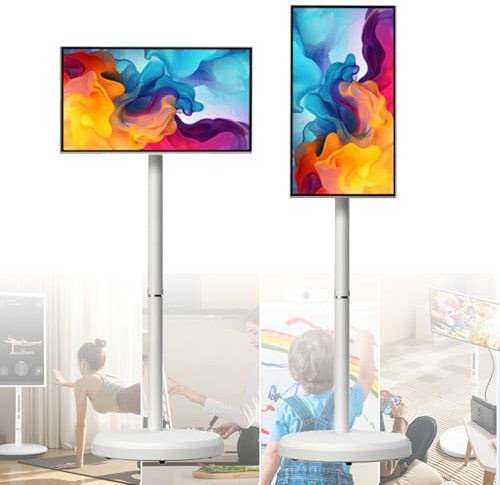 Hydravex Televisor portátil Inteligente FHD de 21,5 Pulgadas con Android 14, Pantalla táctil móvil con rotación Completa, Control Remoto y batería de 6000 mAh integrada. White-6+128G