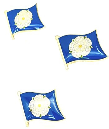 Yorkshire White Rose Blue County York Metal Enamel Flag Pin Badge Pack of 3