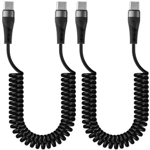 Cable USB C a USB C Carga Rapida, 120W Carga Ultrarrápida Tipo C en Espiral | 1M Android Auto 6A Carplay Cable de Carga Tipo C de Datos para iPhone 17/16/15 Pro Max Macbook Galaxy