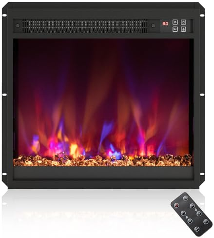 COSTWAY Chimenea Eléctrica Empotrable 1500W, Chimenea Decorativa con 8 Colores de Llama, Mando a Distancia, Temporizador, Termostato, Temperatura 17-32°C, Cobertura 37 m² (18 Pulgadas)