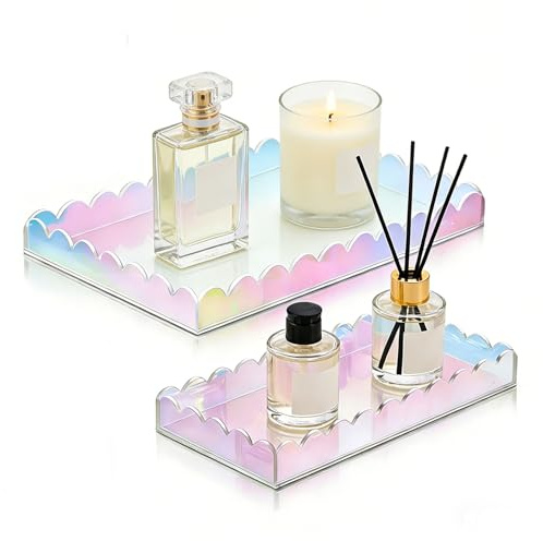 WakiHong 2 Pack Organizer Trays Vanity Organizer Tray Shatterproof | Bathroom Tray Vanity Tray,Dazzling,Includes 8 anti-slip mats,for Soap,Perfume,Makeup,Cosmetics,Jewelry,Plant