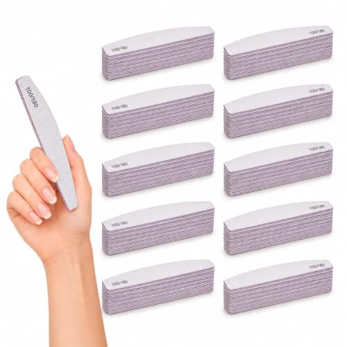 KRUMAD Nagelfeile 100/180, Doppelseitige Nagelfeilen Set, Feile, Feilenset | für Gelnägel und Naturnägel, Professionelle für Formen, Kürzen und Glätten, Langlebiges aus EVA, Sandpapier und PP