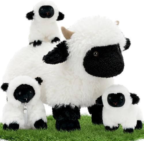 MorisMos Schaf Kuscheltier XXL mit 3 Baby im Bauch, groß plüsch Schaf plüschtier stofftier, Geburtstag Weihnachten Geschenk Kinder