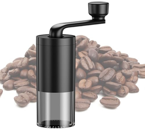 Molinillo de café manual – Molinillo de granos de café, molinillo de rebabas de cerámica operado a mano | Finura ajustable para granos frescos | Molinillo de café portátil silencioso, negro, gran