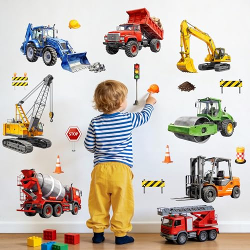 Supzone Wandtattoo Kinderzimmer Junge Auto Bagger Wandsticker | Auto Baustelle Bagger Muldenkipper Gabelstapler Wandaufkleber Kinderzimmer Junge Babyzimmer Spielzimmer Wanddeko