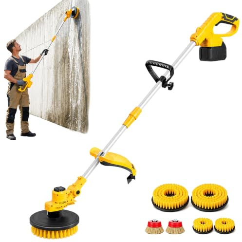 Pulidora eléctrica de hormigón y removedora de óxido, 5 ángulos ajustables | Fregadora de suelos, mango giratorio de 180°, varilla telescópica de 102-136 cm, deflector de agua, para limpieza(8.0Ah)