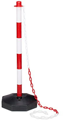 Relaxdays Poteau de signalisation délimitation chaînes barrière de parking 82 x 28 x 28 cm rouge-gris