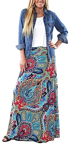 Yinggeli Women's Bohemian Print Long Maxi Skirt (X-Large, B-Flower)