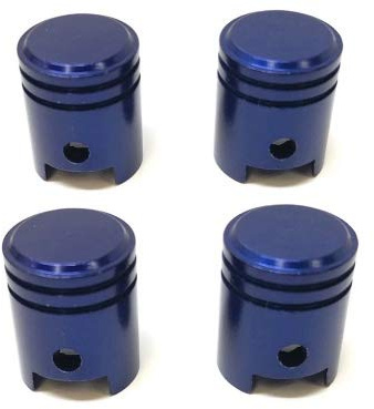 4X Ventilkappen Kolben-Design Blau für PKW, Quad, ATV, Roller, Motorrad – Passend für Schraderventil, Autoventil (AV), MTB-Ventil