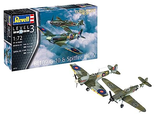 Revell Modellbausatz Combat Set Bf109G-10 und Spitfire Mk.V I Detailreiche Nachbildungen I Maßstab 1:72 I Authentische Abziehbilder und Bauteile I Geeignet für Modellbauer ab 10 Jahren