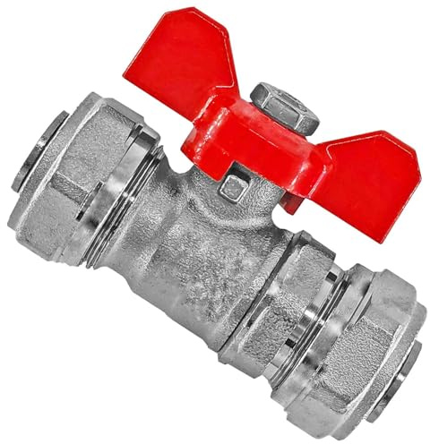 MegaHaustechnik Kugelhahn aus Messing mit Schraubanschlüssen für Mehrschichtverbundrohr 20x2 mm (AußenØ x Wandstärke), Flügelgriff rot, Trinkwasser geeignet, Schraub-Fitting Absperrhahn Ventil