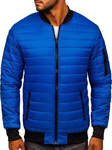 BOLF Herren Bomberjacke Leichte Übergangsjacke mit Stehkragen Steppjacke Fliegerjacke Pilotenjacke College Jacke Baseball Freizeitjacke Blouson J.STYLE MY-02 Blau XL [4D4]