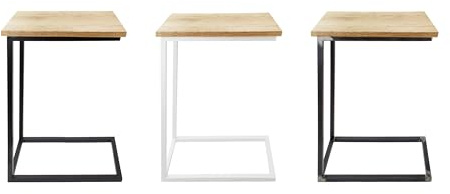 Natural Goods Berlin 1x Beistelltisch C-Form | Laptoptisch aus Metall und Holz | Couchtisch Sofa Kaffeetisch Sessel | praktische Ablage | Nachttisch Unterschieben (mit Tischplatte Eiche, Weiß)