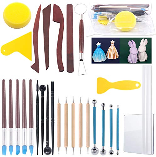 Keadic Kit de herramientas de escultura de arcilla de cerámica, herramientas de tallado de jabón, herramientas para moldear flores, papel en seco, decoración de uñas, arcilla de cerámica