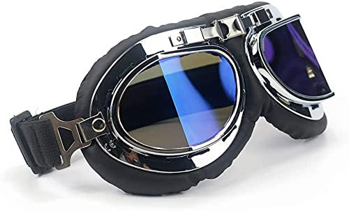 ZLYJ Motorradbrille Vintage Brille Für Steampunk Chopper Schwarz Eco Leder Eco E