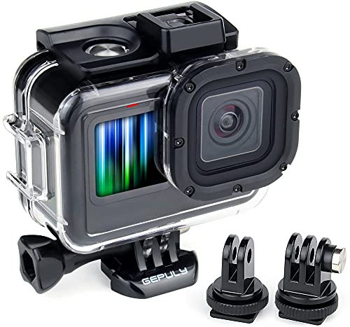 GEPULY 196FT/60M Waterproof Housing Case Super for GoPro Hero9/10/11/12/13 Black Action Camera,Underwater Use Protective Dive Housing Shell Tempered Glass Screen with 2 Cold Shoe Adapter Brackets
