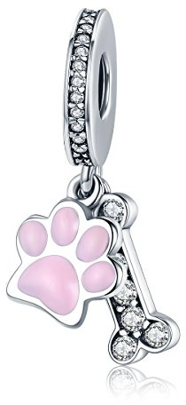 Rosa Hund Pfote Print Charms mit Knochen Anhänger Sterling Silber Haustier Bead für Pandora Charms Armband Halskette für Frauen