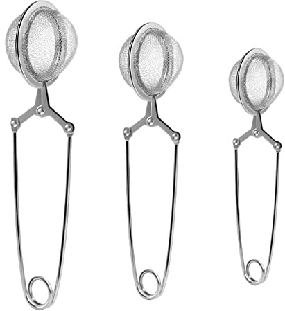 3 Pack Snap Ball Tea Strainer with Handle for Loose Leaf Tea and Mulling Spices Stainless Steel Strainer for Pincer Tea Ball Infuser Tea Filter Tong