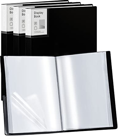 Folder with Plastic Sleeves 4 Pack 9x12 Black Portfolio Folder for Artwork Display Book 30 Pockets 60 Pages Capacity