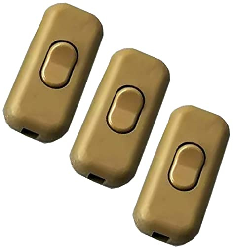 3x Zwischenschalter Schnurschalter - 2-3 polig 6A 250V - Schnurzwischenschalter, Wippschalter, Zuleitungsschalter, Kabelschalter, Schalter | Gold