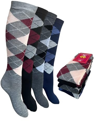Calze Lunghe Donna Caldo Cotone, Termiche, Fantasia Colorata, Righe,Morbide e Traspiranti, Perfette per Inverno, Uso Quotidiano Confortevoli e Resistenti 4 Paia (35-40, Set Rombi Delicati )