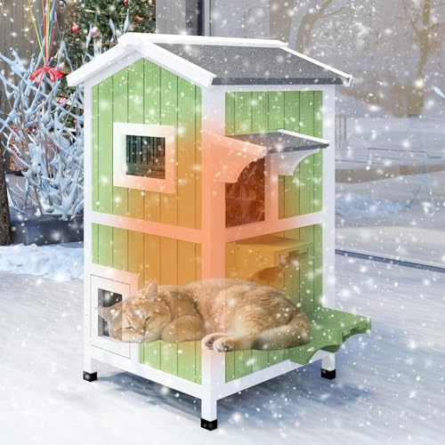 Outdoor Cat House Wooden Waterproof Shelter,Indoor & Outdoor Weather-Resistant Cat House, Durable Wooden Cat Shelter for Patio, Backyard & Balcony