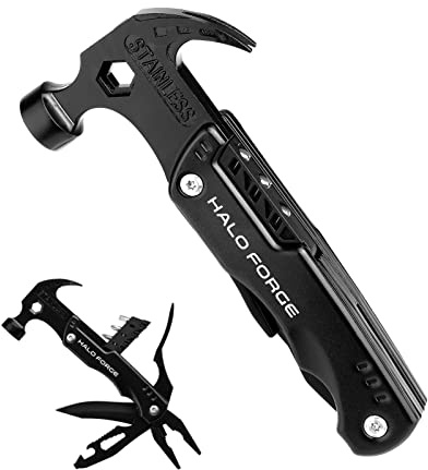 HALO FORGE 14 in 1 Mehrzweck-Hammer, Multifunktionshammer aus Edelstahl mit Schraubendreher, Messer, Zange, DIY, Multifunktionswerkzeug, faltbar, für Camping, Geschenke für Herren, Trekking