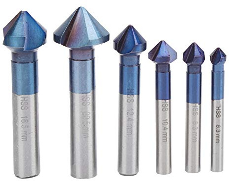 Tyenaza Jeu de forets à Fraiser, 6pcs chanfreinage Fraise en Bout Fraise Foret chanfrein tungstène Acier Outil d'ébavurage