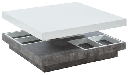 Vente-unique - Table Basse - Plateau pivotant - MDF laqué Blanc et béton - Fausto II