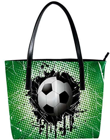 Schultertasche, leicht, lässig, Schultasche, Lehrertasche, Handtasche, Geldbörse, Fußball, Grunge, schwarz, grüner Hintergrund, Mehrfarbig